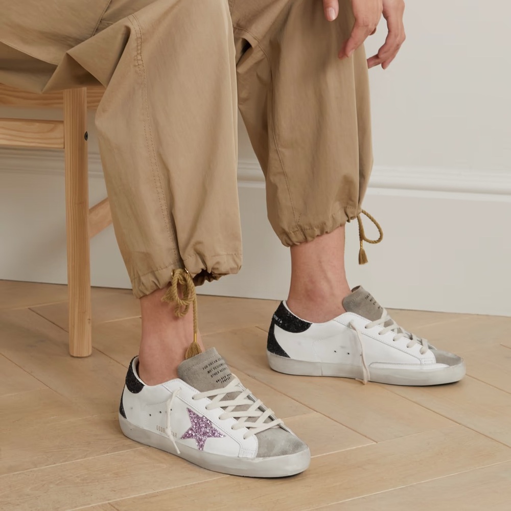 Golden Goose GGDB Super-Star Low Top Sneakers with Glitter Heel - 38